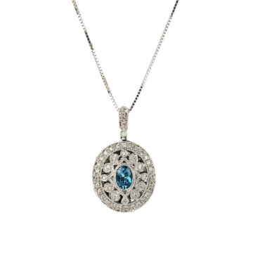 Featured image of this Women’s 14k White Gold Diamond, Blue Topaz Locket Necklace