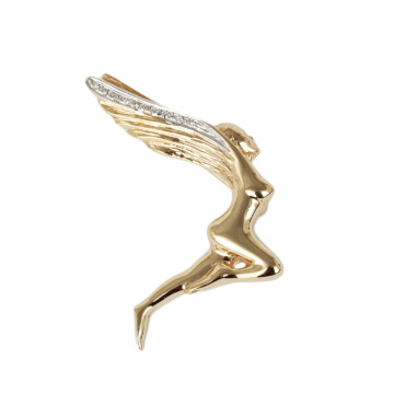Featured image of this Women’s 14k Yellow Gold Woman with Wings Diamond Brooch