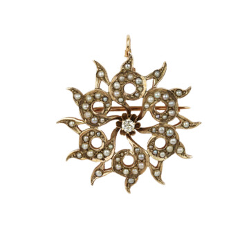 Featured image of this Women’s 14k Yellow Gold Diamond, Pearl Brooch