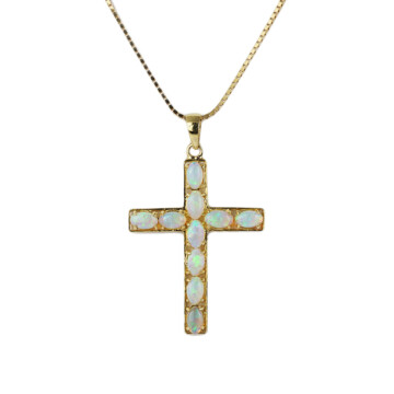 Featured image of this Women’s 14k Yellow Gold Opal Cross Necklace