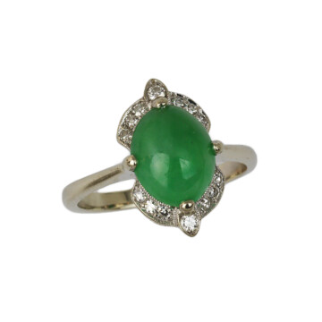 Featured image of this Women’s 14k Yellow Gold Diamond, Jade Ring