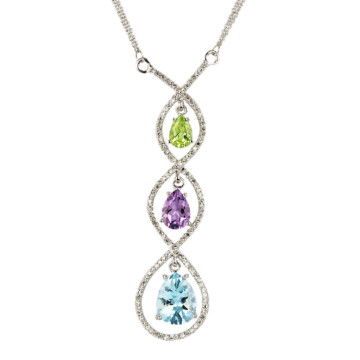 Featured image of this Women’s 14k White Gold Amethyst, Diamond, Peridot, Blue Topaz Necklace