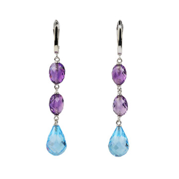 Featured image of this Women’s 14k White Gold Amethyst, Blue Topaz Dangle Earrings