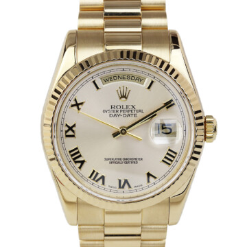 Featured image of this Rolex 18k Yellow Gold President Roman Dial Wristwatch – 36mm Case