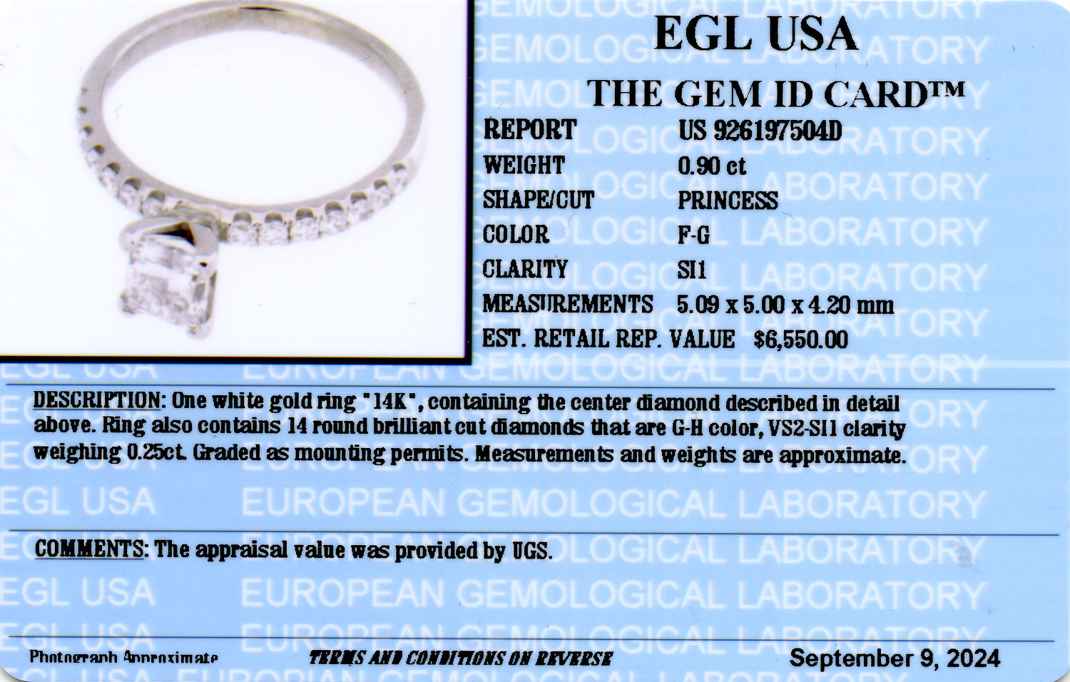 Gallery image of this Women’s 14k White Gold Diamond Bridal Ring EGL Cert