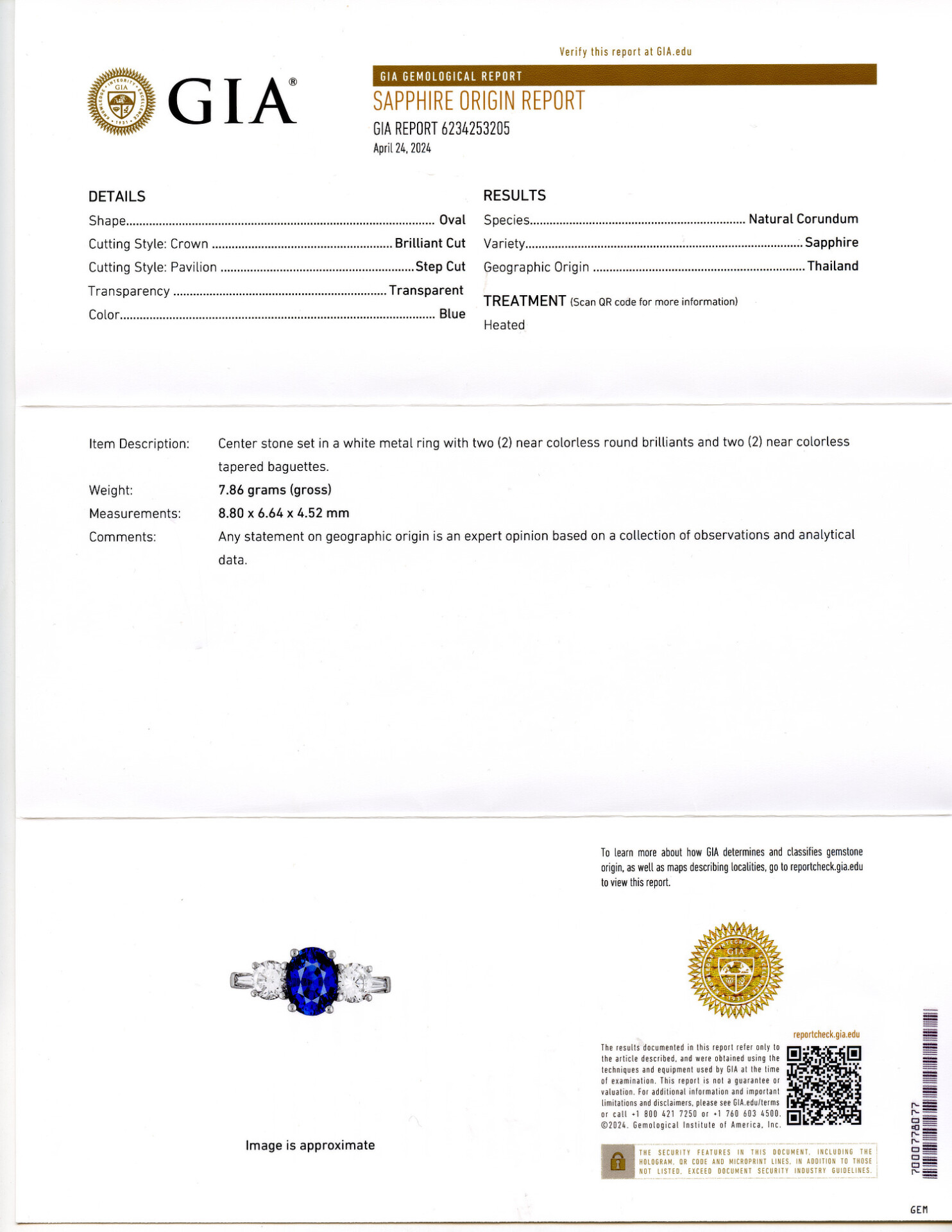 Gallery image of this Women’s Platinum Sapphire Ring GIA Cert