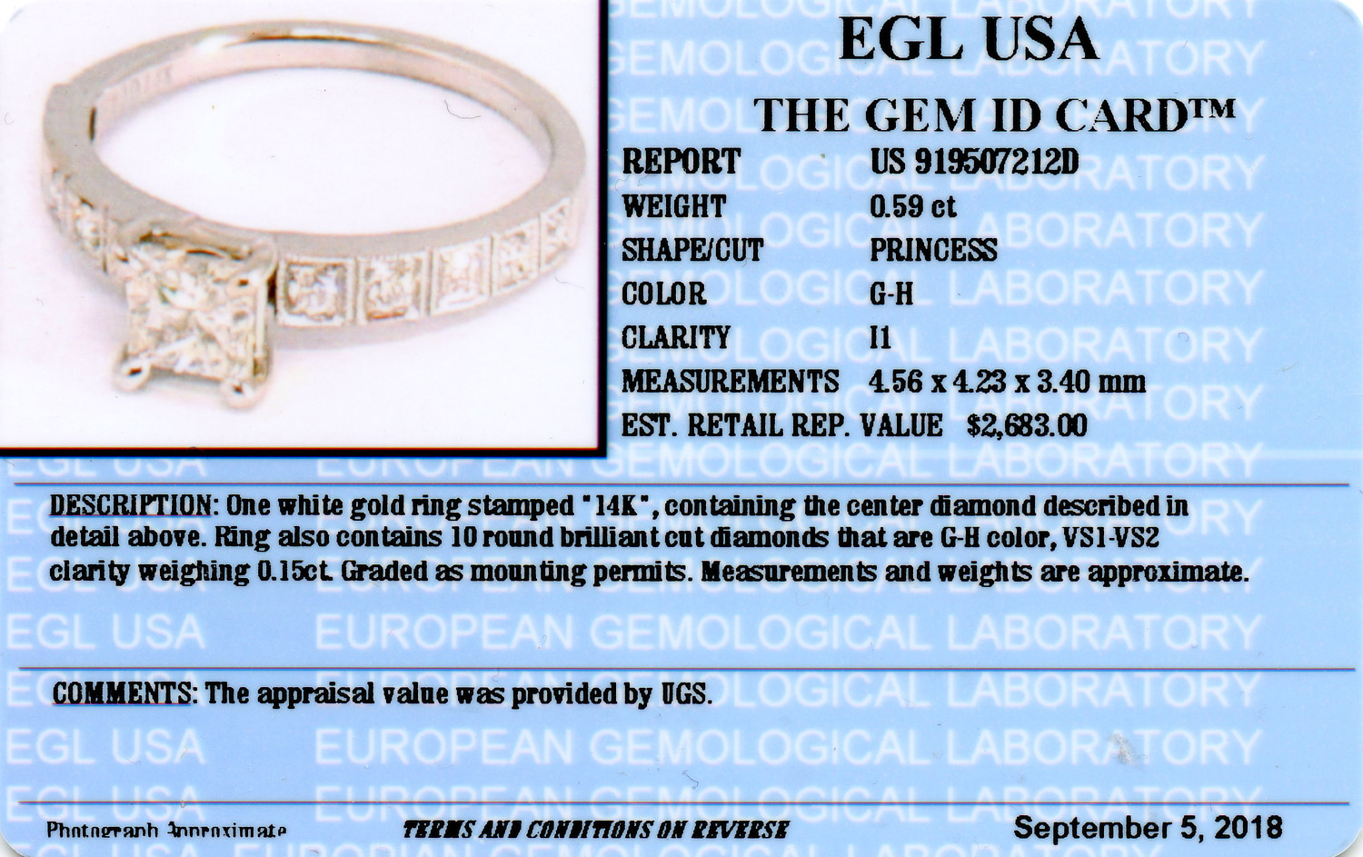 Gallery image of this Women’s 14k White Gold Diamond Bridal Ring EGL Cert