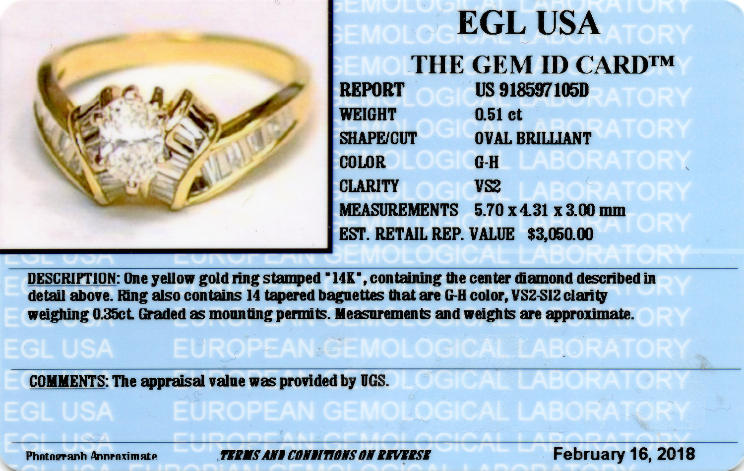 Gallery image of this Women’s 14k Yellow Gold Diamond Bridal Ring EGL Cert