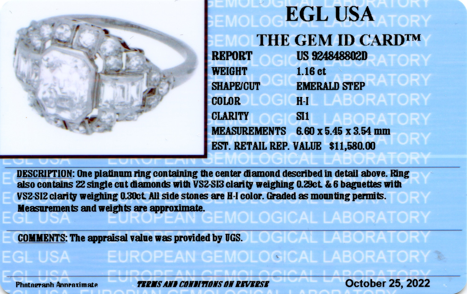 Gallery image of this Vintage Women’s Platinum Diamond Bridal Ring EGL Cert