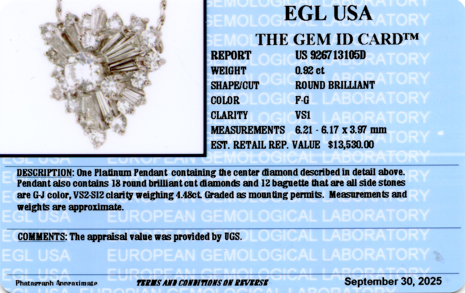 Gallery image of this Women’s Platinum Diamond Necklace EGL Cert