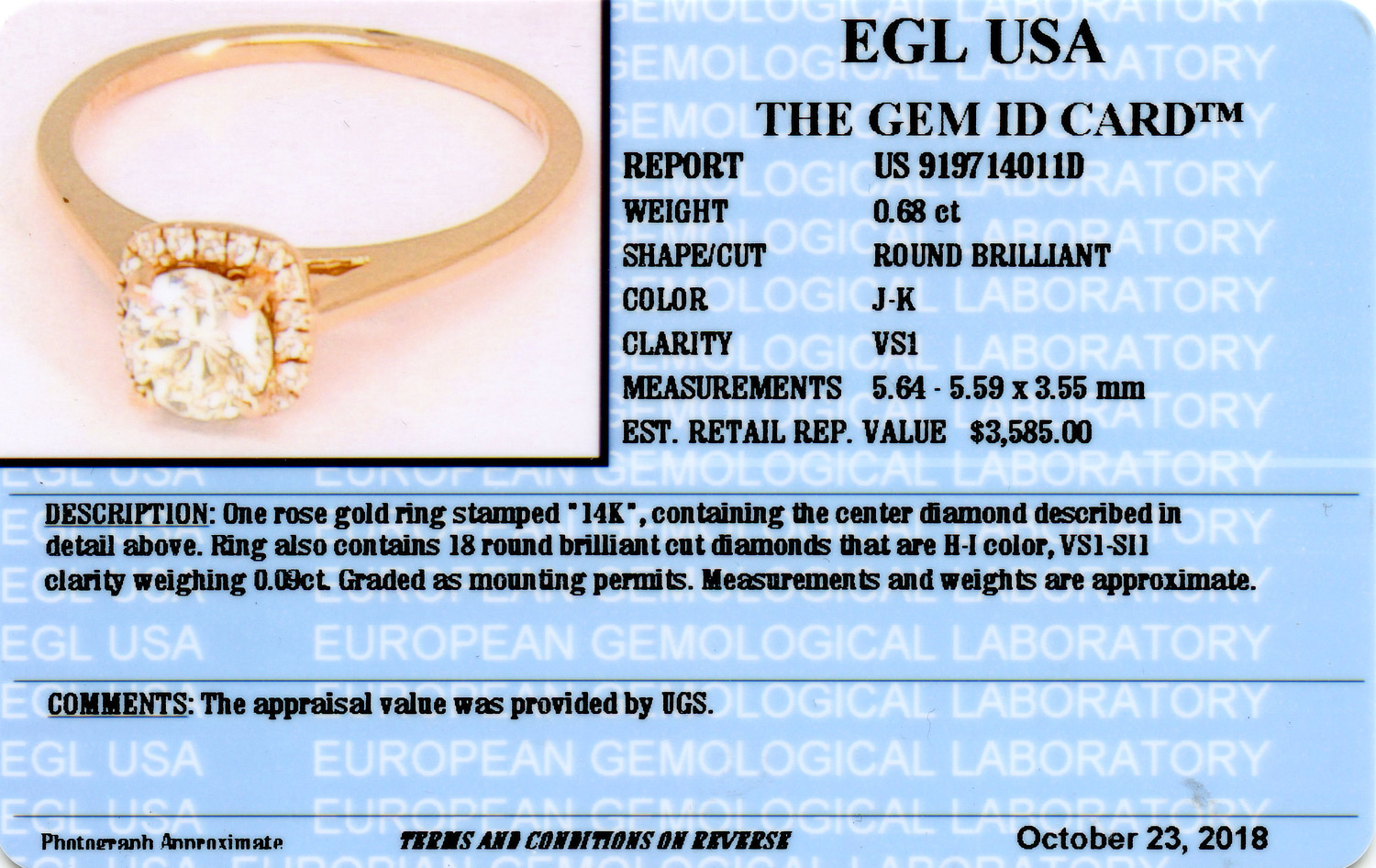 Gallery image of this Women’s 14k Rose Gold Diamond Bridal Ring EGL Cert