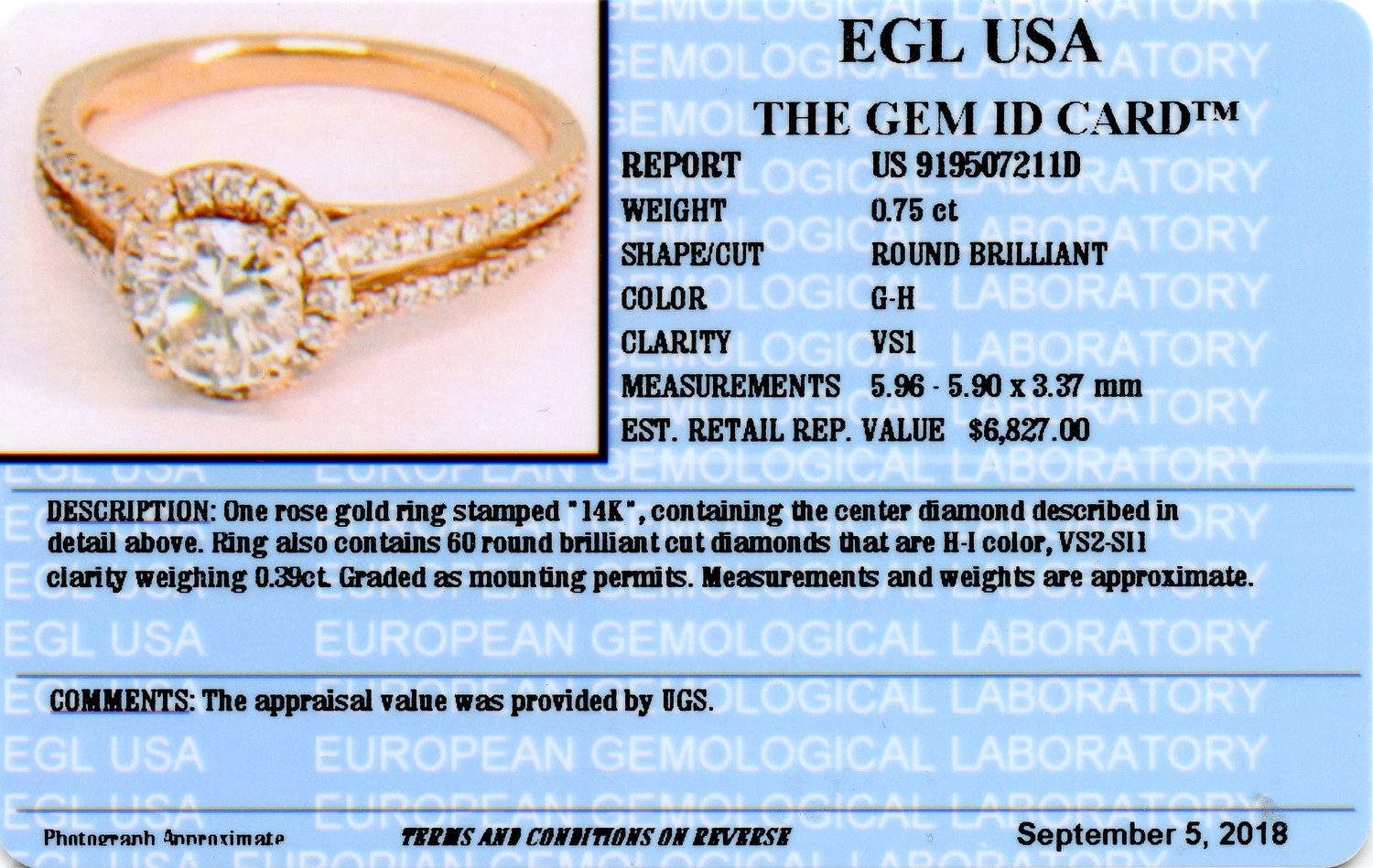 Gallery image of this Women’s 14k Rose Gold Diamond Bridal Ring EGL Cert