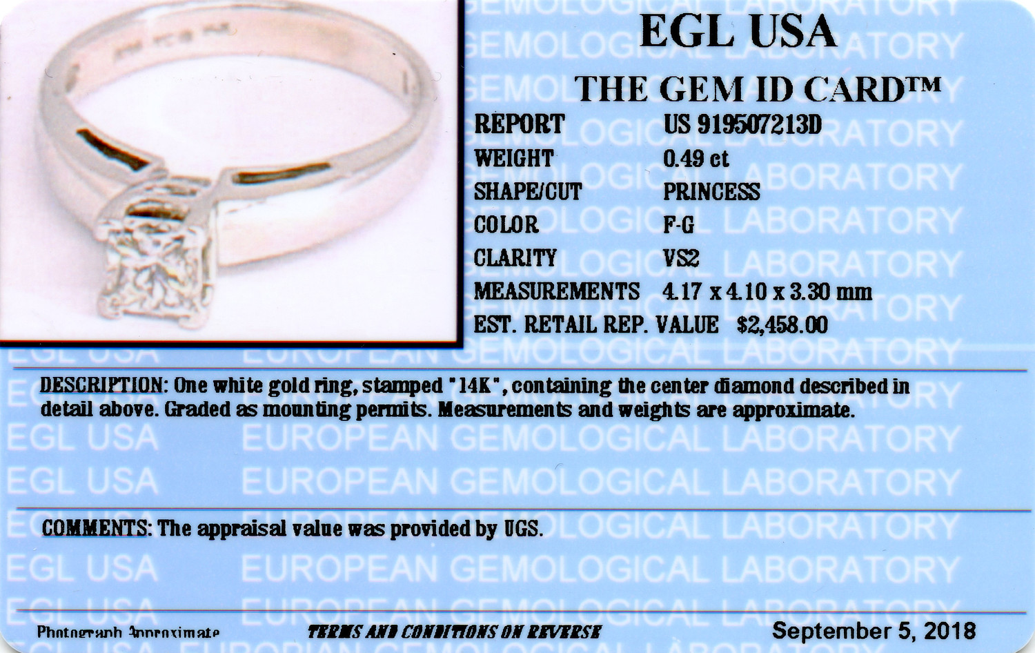 Gallery image of this Women’s 14k White Gold Diamond Bridal Ring EGL Cert