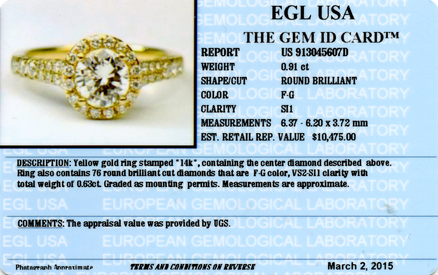 Gallery image of this Women’s 14k Yellow Gold Diamond Bridal Ring EGL Cert