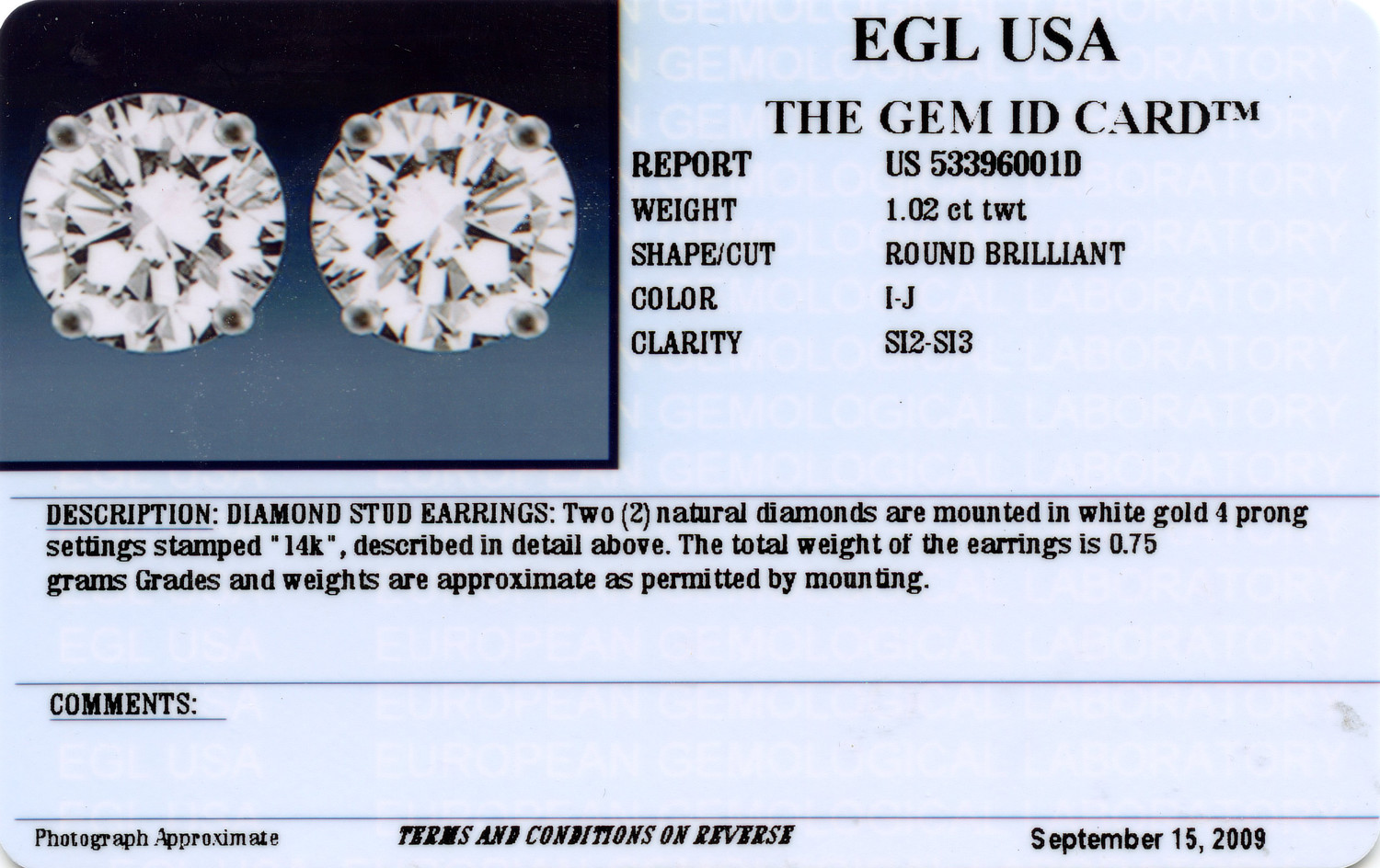 Gallery image of this Women’s 14k White Gold Diamond Stud Earrings EGL Cert