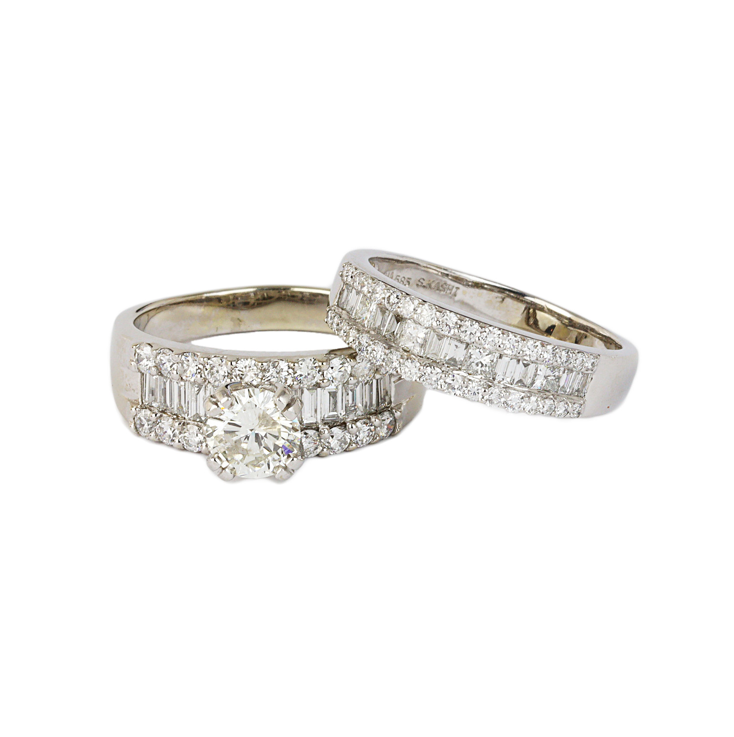 Gallery image of this Women’s 14k White Gold Diamond Bridal Ring Set EGL Cert