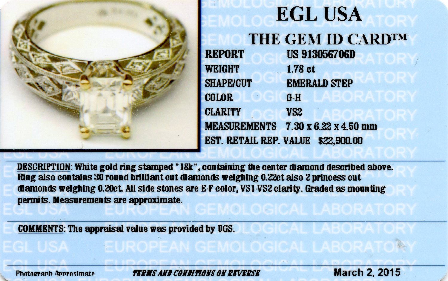 Gallery image of this Women’s 18k White Gold Diamond Bridal Ring Set EGL Cert