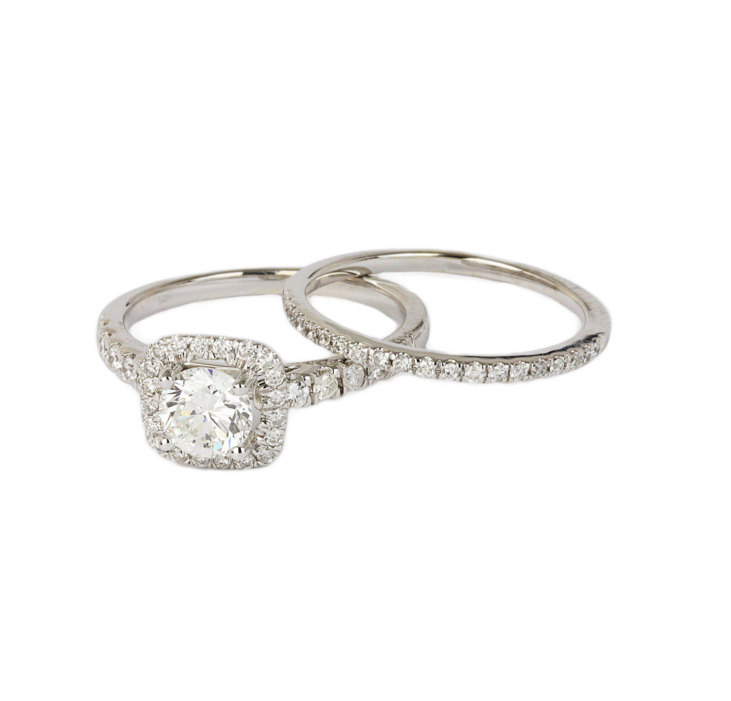 Gallery image of this Women’s 14k White Gold Diamond Bridal Ring Set EGL Cert
