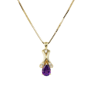 Featured image of this Women’s 14k Yellow Gold Amethyst, Diamond Necklace