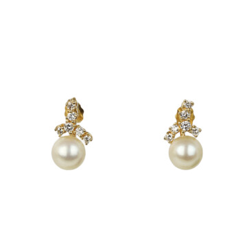 Featured image of this Women’s 14k Yellow Gold Diamond, Pearl Stud Earrings