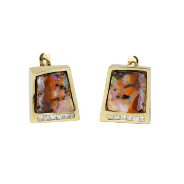 Featured image of this Women’s 14k Yellow Gold Diamond, Boulder Opal Earrings