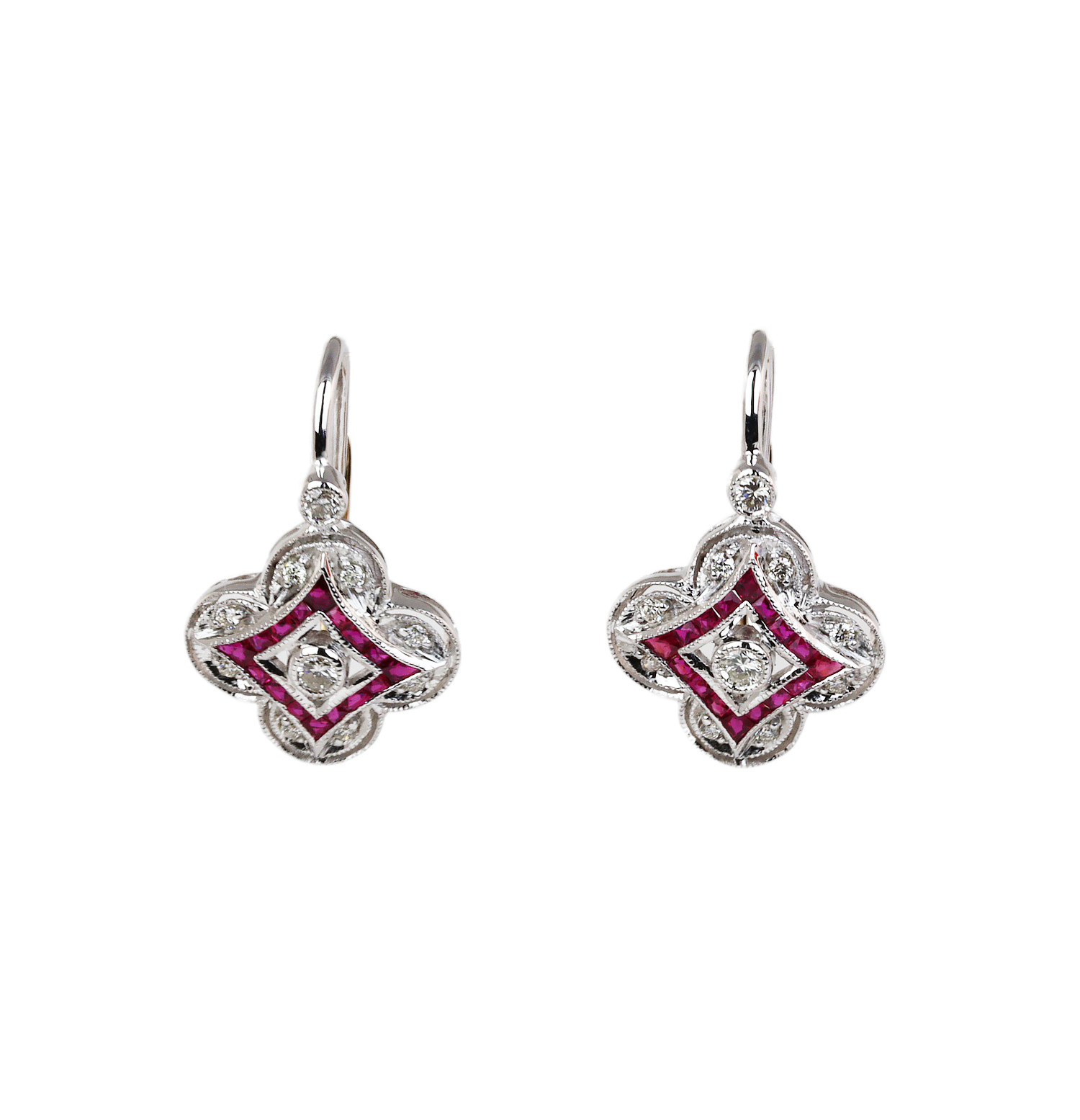 Featured image of this Women’s 14k White Gold Diamond, Ruby Dangle Earrings