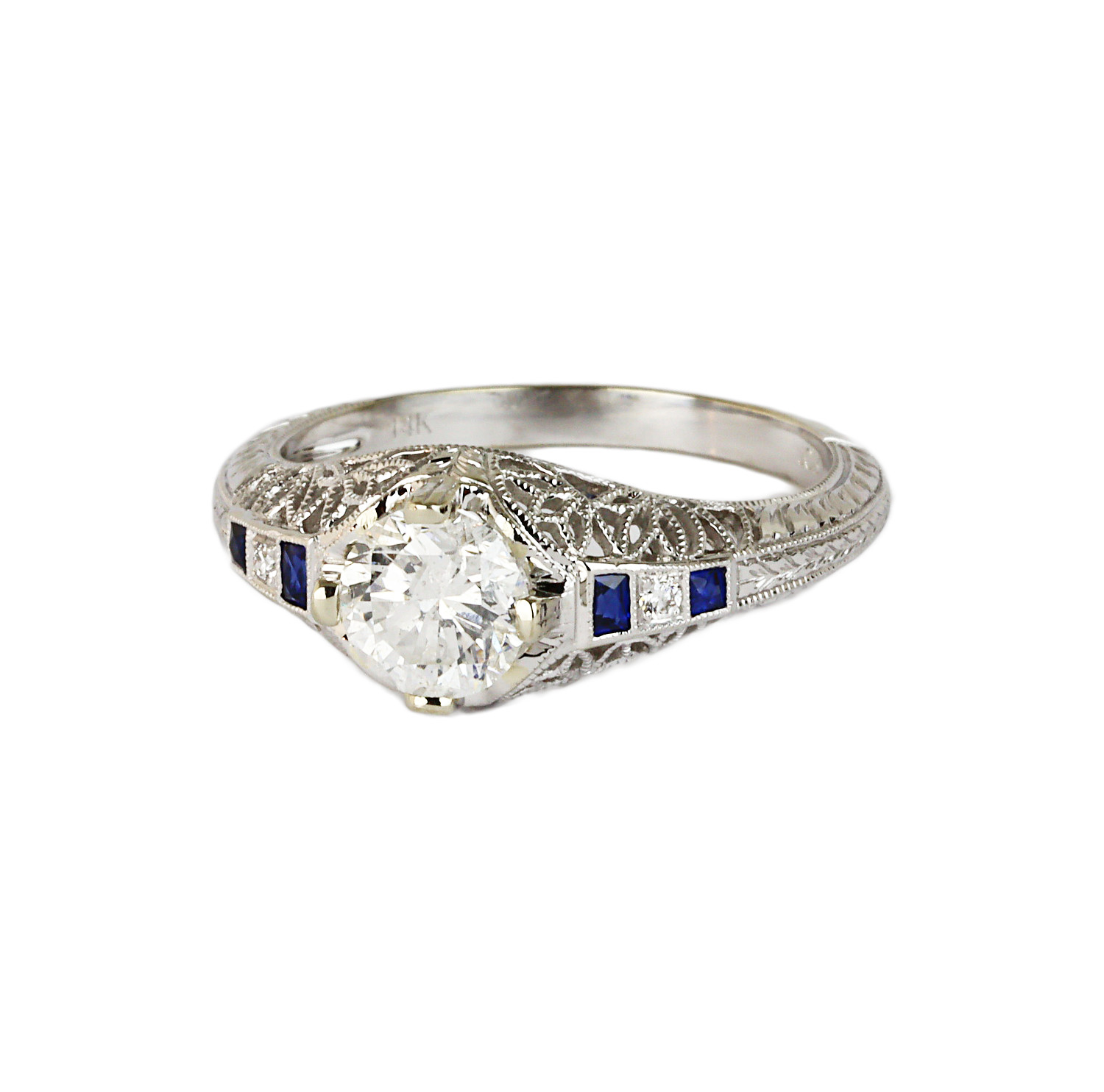 Gallery image of this Women’s 14k White Gold Diamond, Sapphire Bridal Ring EGL Cert
