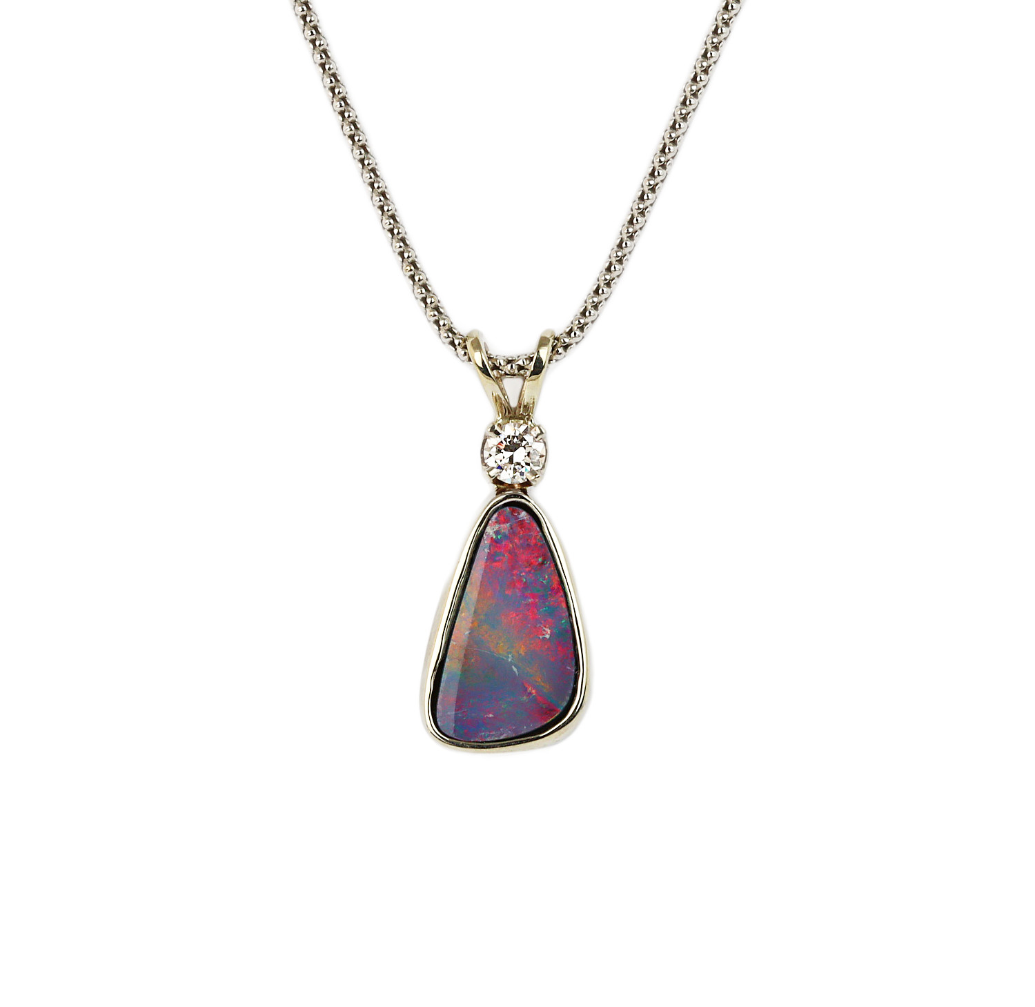 Featured image of this Women’s 14k White Gold Diamond, Opal Necklace