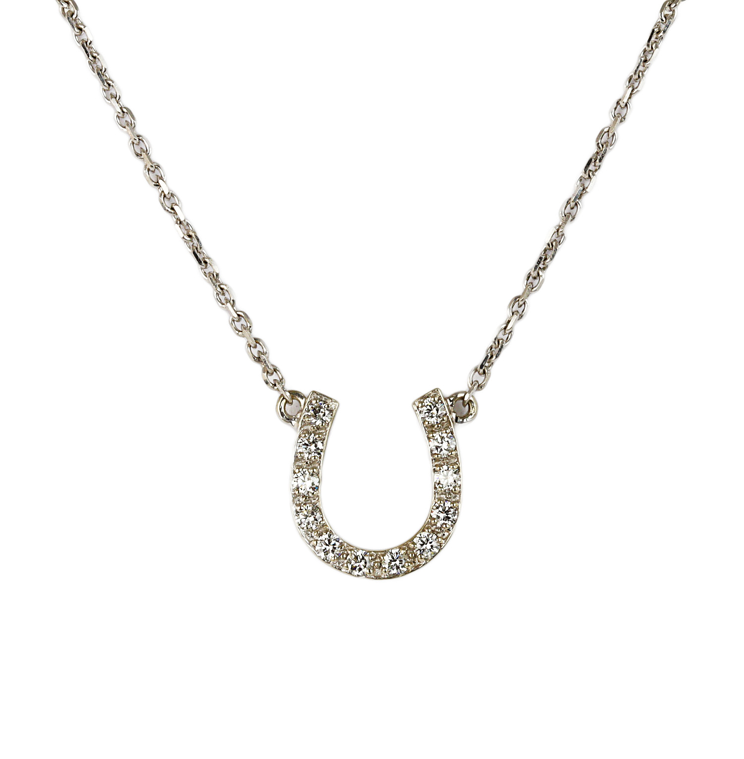 Featured image of this Women’s 14k White Gold, Diamond Horseshoe Necklace