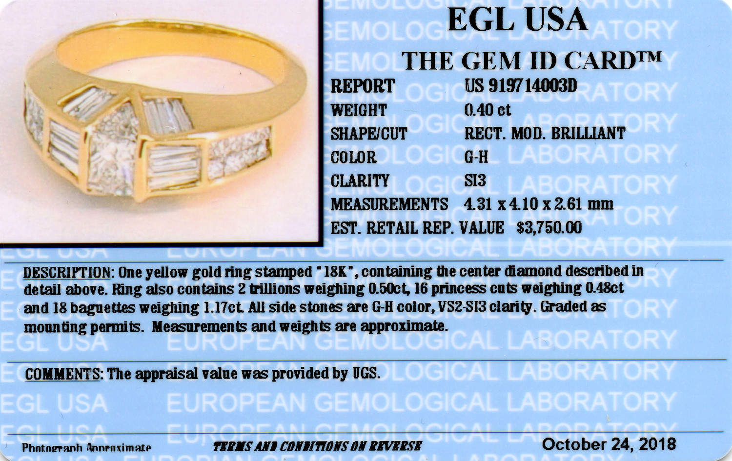 Gallery image of this Women’s 18k Yellow Gold Diamond Ring EGL Cert Size 6.5
