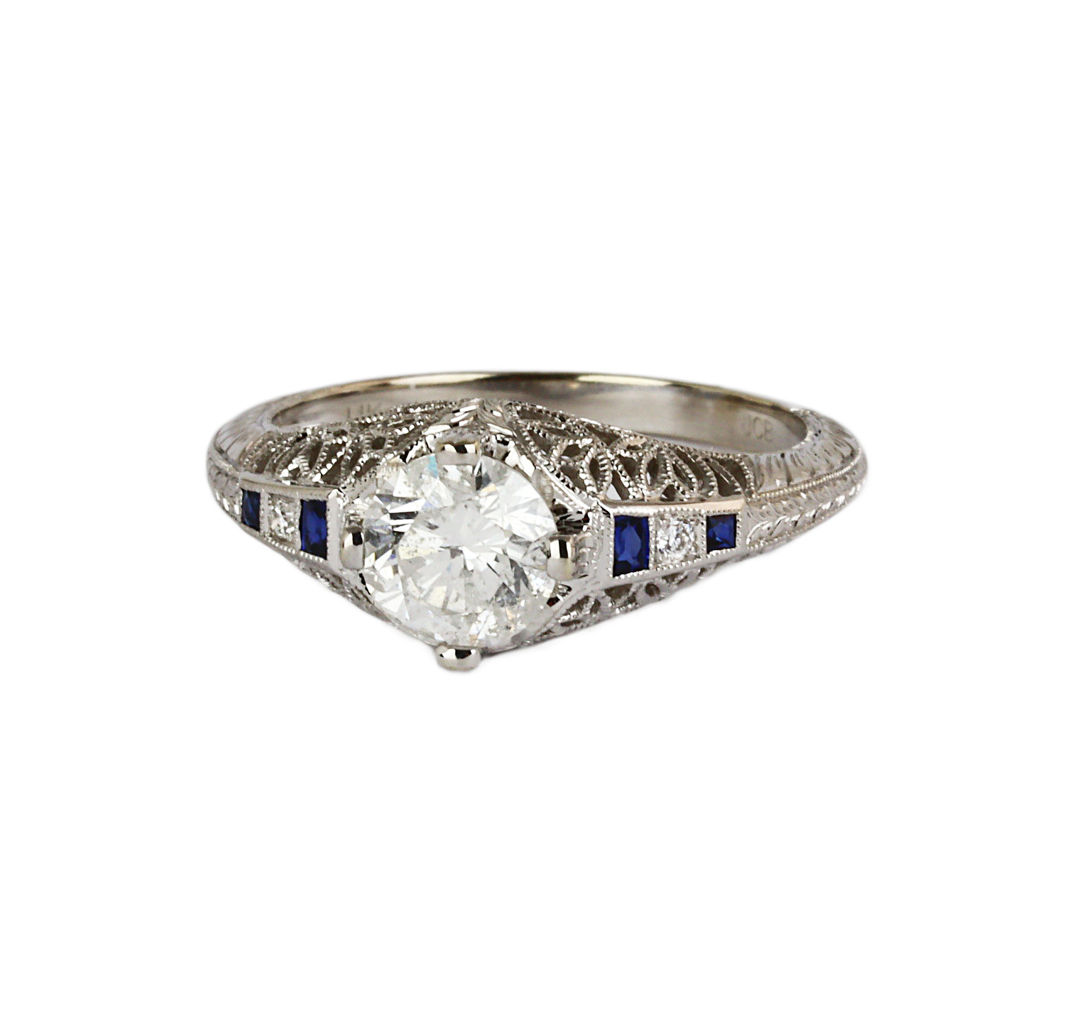 Gallery image of this Women’s 14k White Gold Diamond, Sapphire Ring EGL Cert Size 6.5