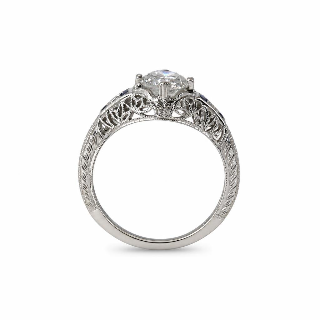 Gallery image of this Women’s 14k White Gold Diamond, Sapphire Ring EGL Cert Size 6.5