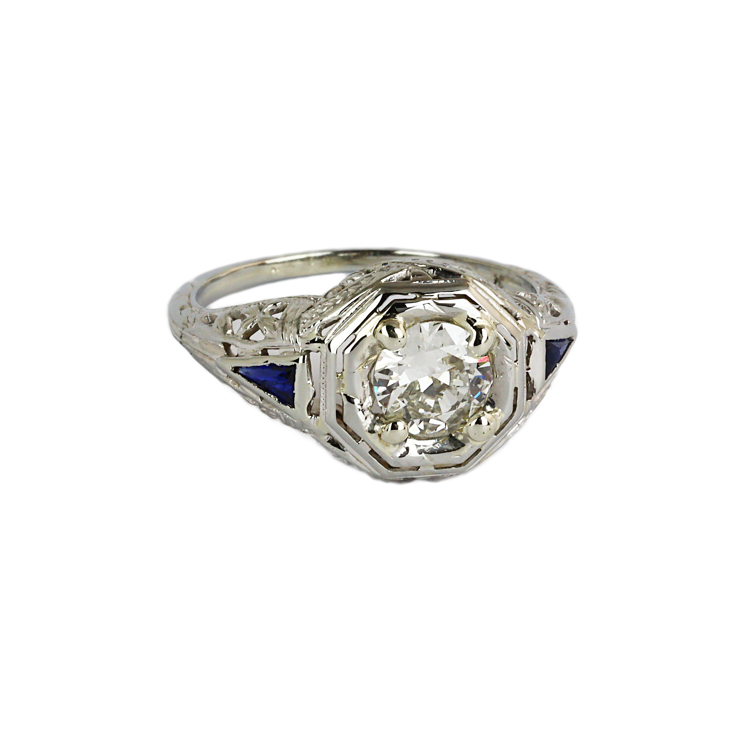 Gallery image of this Women’s 18k White Gold Diamond, Sapphire Ring EGL Cert