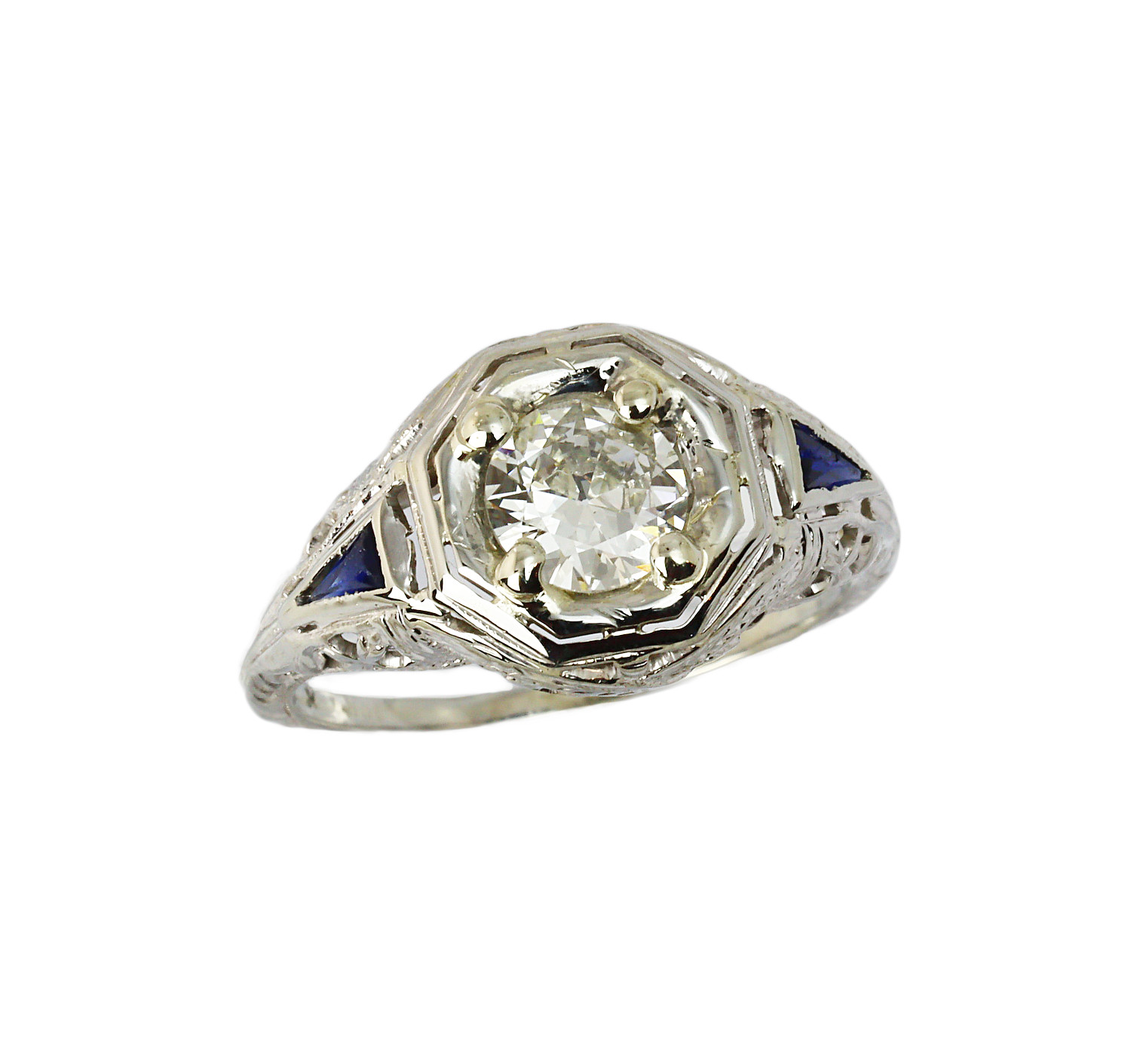 Featured image of this Women’s 18k White Gold Diamond, Sapphire Ring EGL Cert Size 6.25
