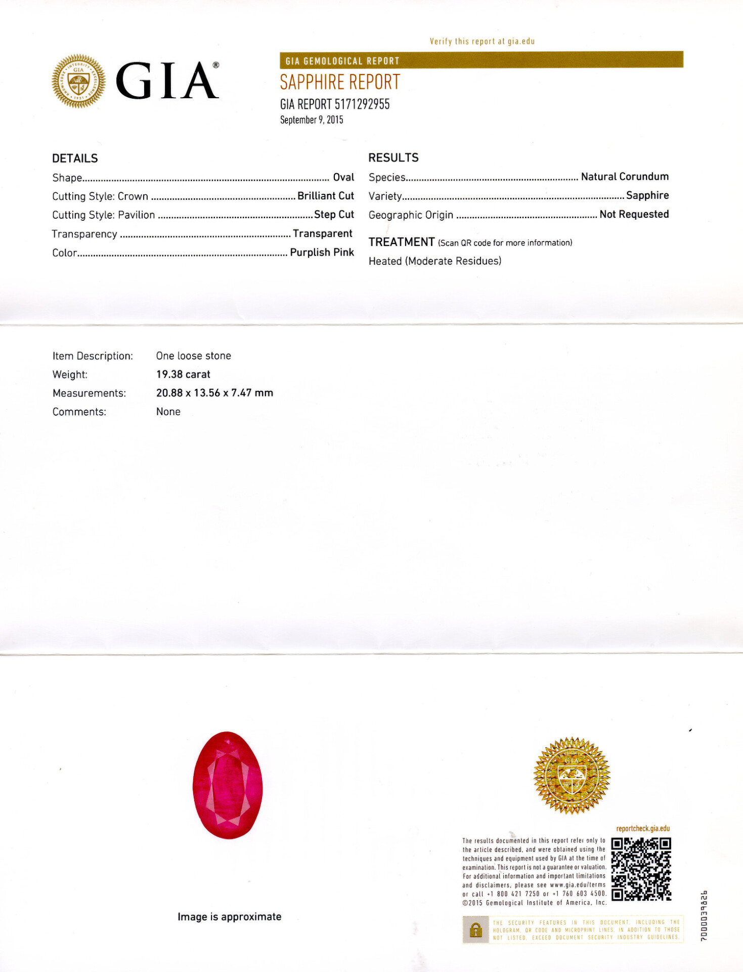 Gallery image of this Women’s 18k White Gold Diamond, Pink Sapphire Ring GIA Cert