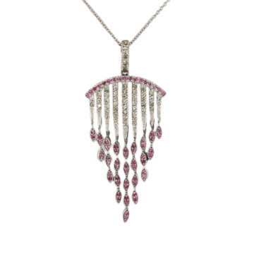 Featured image of this Women’s 14k White Gold, Diamond, Pink Sapphire Necklace