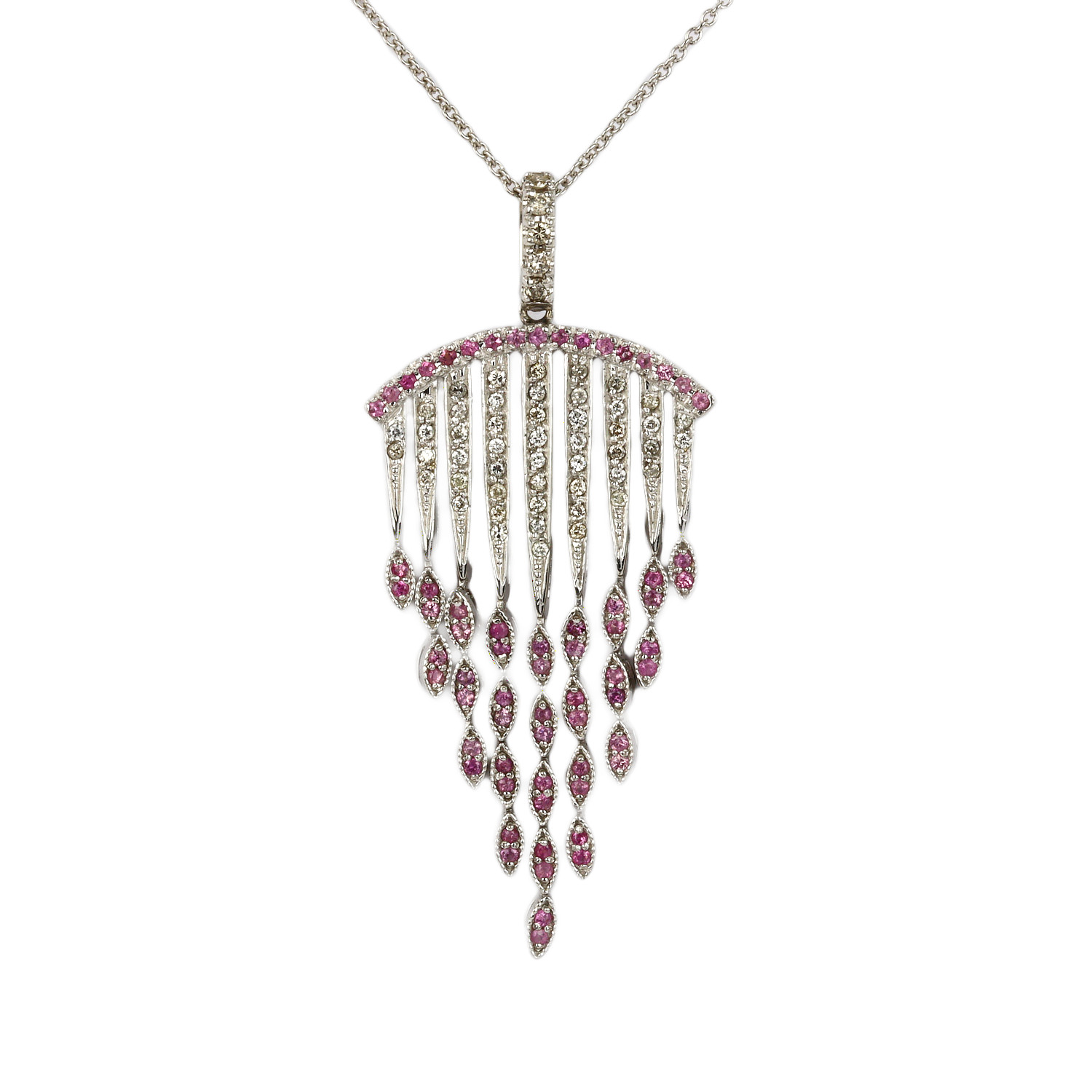 Featured image of this Women’s 14k White Gold, Diamond, Pink Sapphire Necklace