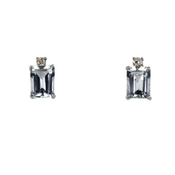 Featured image of this Women’s 14k White Gold Aquamarine, Diamond Stud Earrings