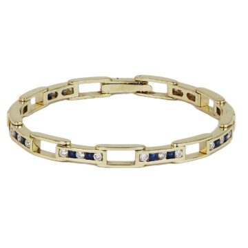 Featured image of this Unisex 14k Yellow Gold Diamond, Sapphire Link Bracelet