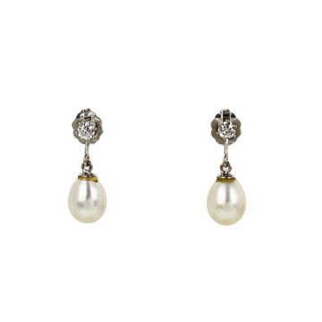 Featured image of this Women’s 14k White Gold Diamond, Pearl Dangle Earrings