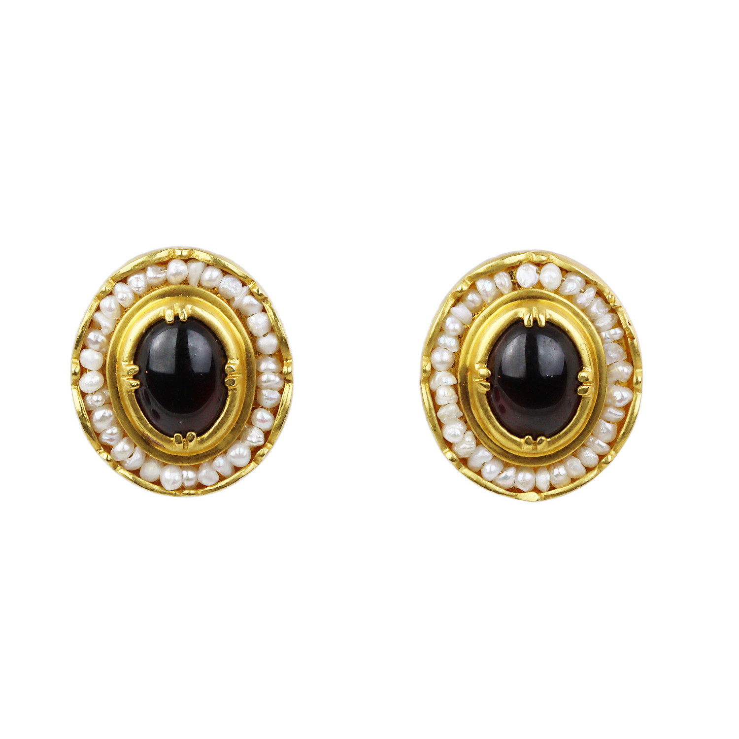 Featured image of this Women’s 14k Yellow Gold Garnet, Pearl Stud Earrings