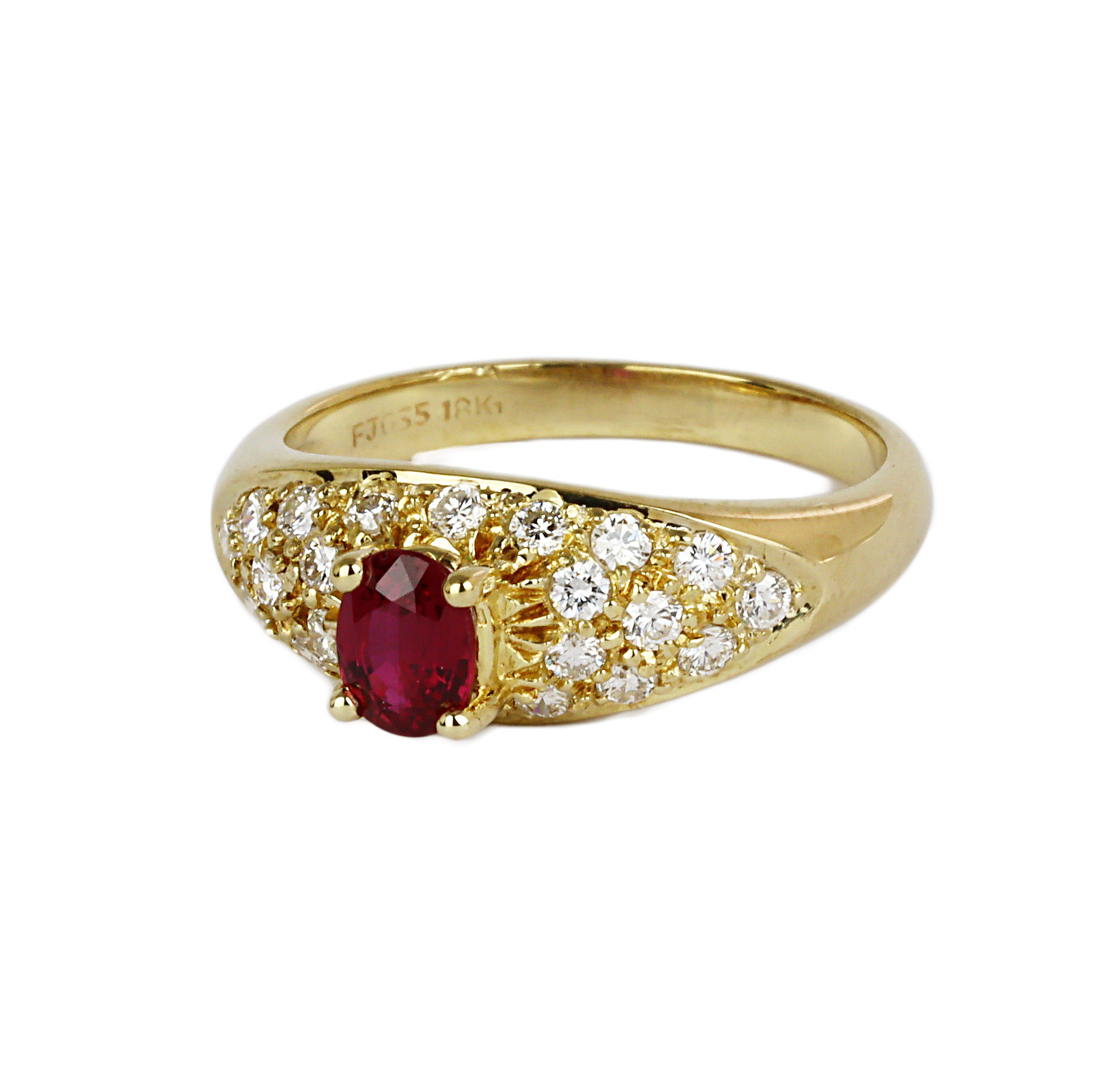 Gallery image of this Women’s 18k Yellow Gold, Diamond, Ruby Ring
