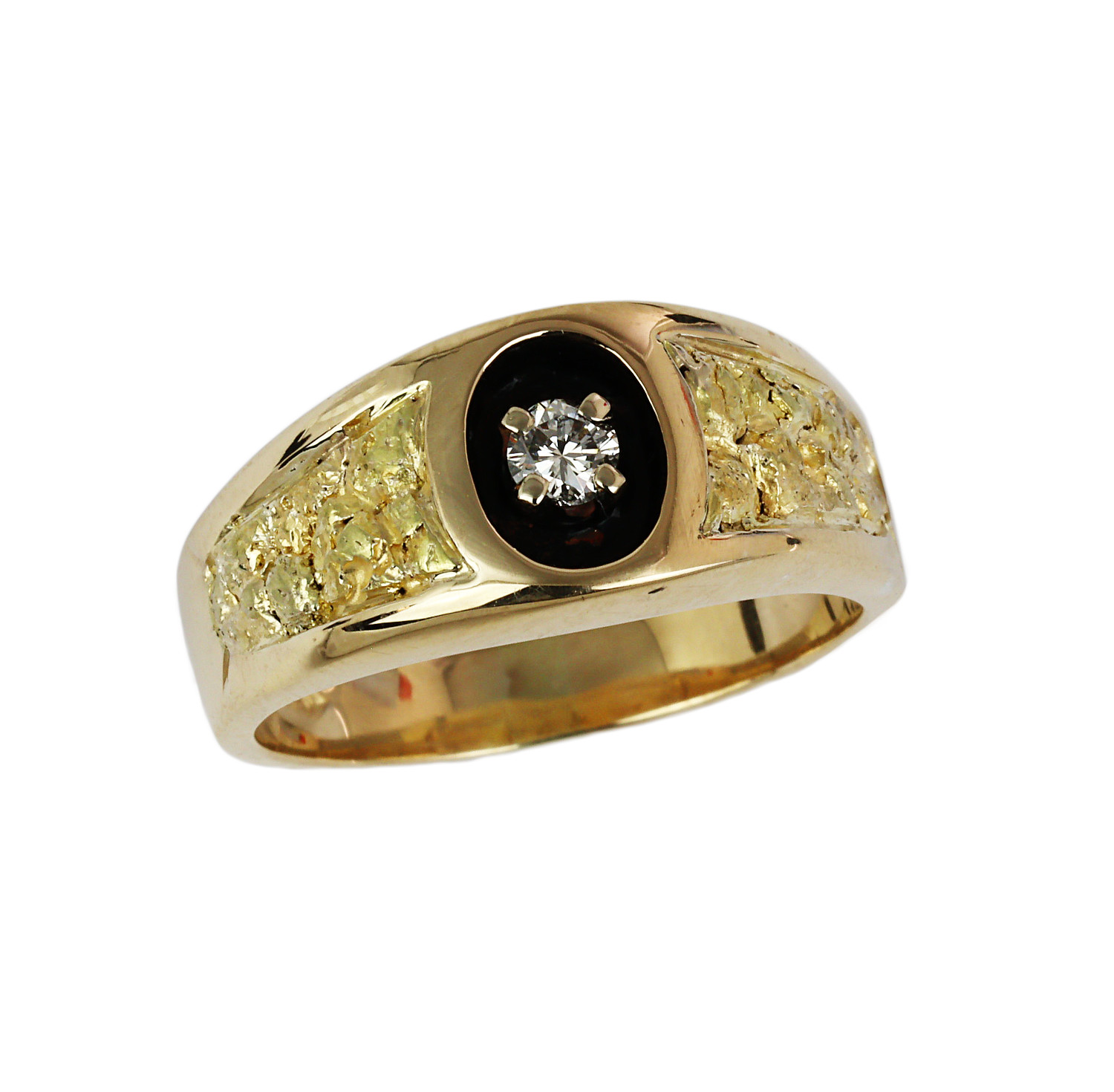 Featured image of this Men’s 14k Yellow Gold, Diamond, Natural Nugget Ring