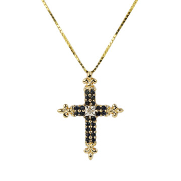 Featured image of this Women’s 14k Yellow Gold, Diamond, Sapphire Cross Necklace