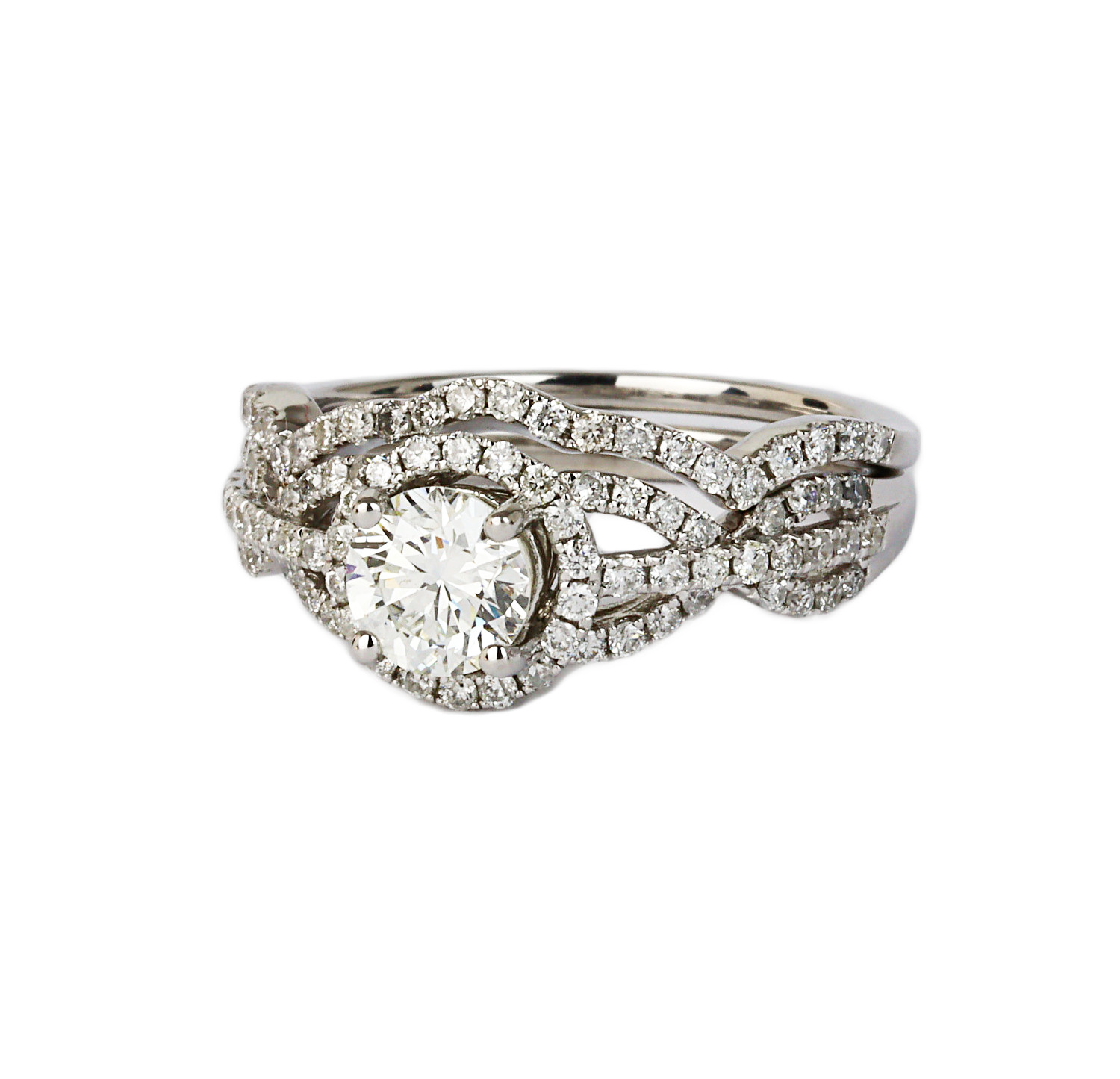 Gallery image of this Women’s 14k White Gold Diamond Bridal Size 6.5 Ring Set EGL Cert