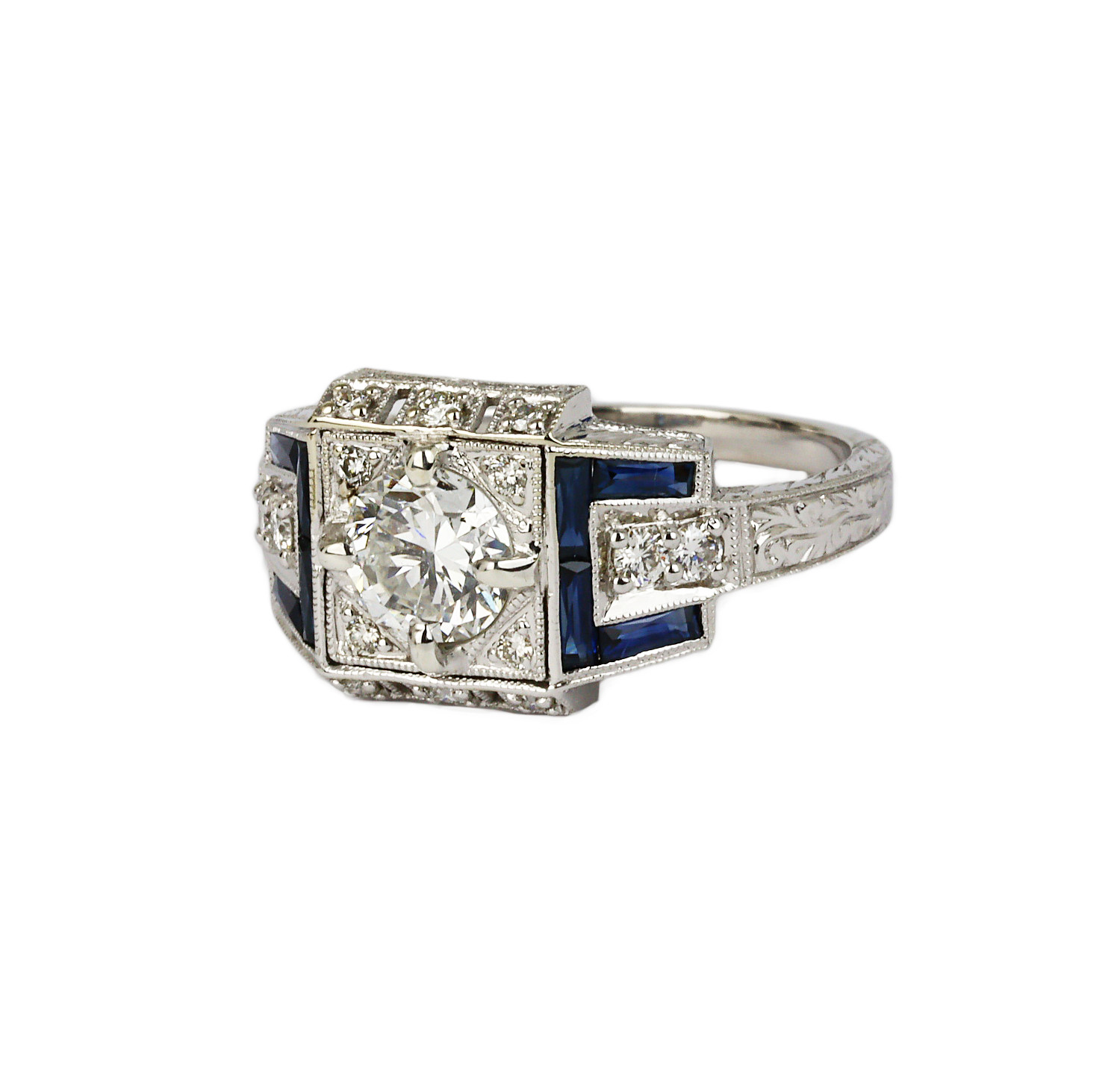 Gallery image of this Women’s 14k White Gold, Diamond, Sapphire Size 6.5 Ring EGL Cert