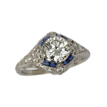 Featured image of this Women’s 14k White Gold Diamond, Sapphire Ring, GIA Cert Size 6.75