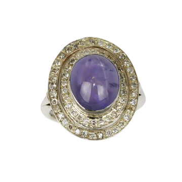 Featured image of this Vintage Women’s 14k White Gold Diamond, Star Sapphire Size 7.25 Ring