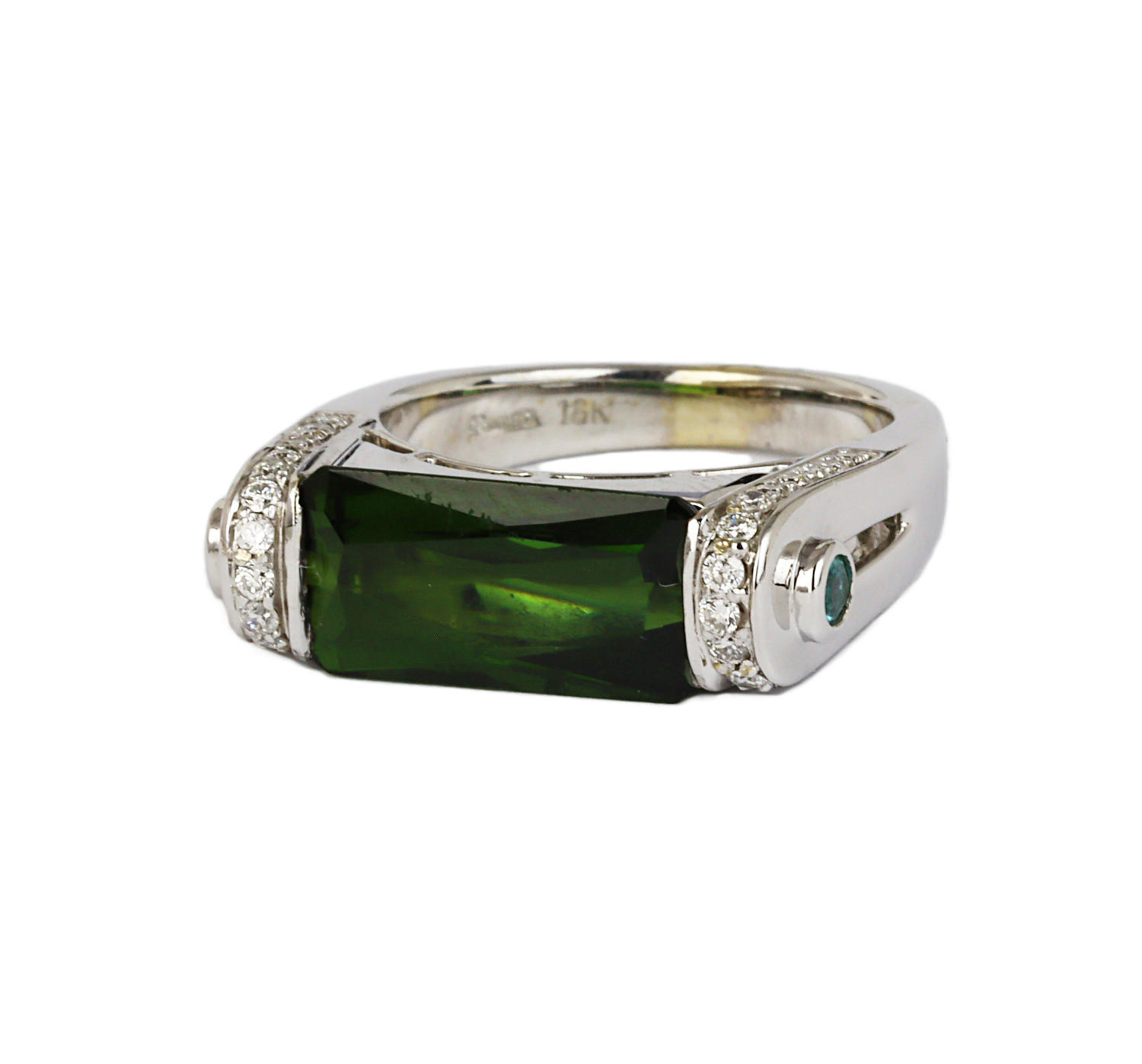 Gallery image of this Women’s 18k White Gold Diamond, Tourmaline Size 6 Ring