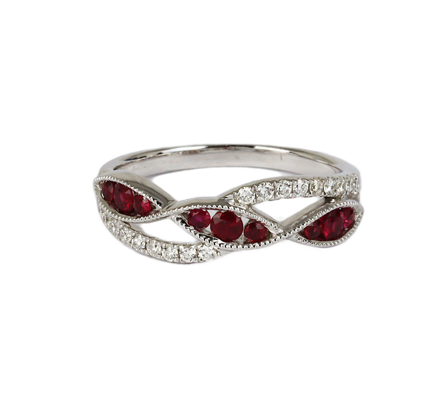 Gallery image of this Fischer Women’s 14k White Gold Diamond, Ruby Ring Size 6.75